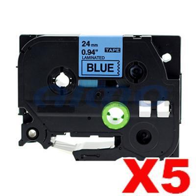 5 x Brother TZe-551 Compatible 24mm Black Text on Blue Laminated Tape - 8 meters