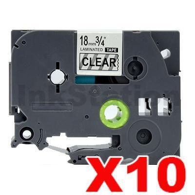 10 x Brother TZe-141 Compatible 18mm Black Text on Clear Laminated Tape - 8 meters