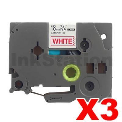 3 x Brother TZe-242 Compatible 18mm Red Text on White Laminated Tape - 8 meters