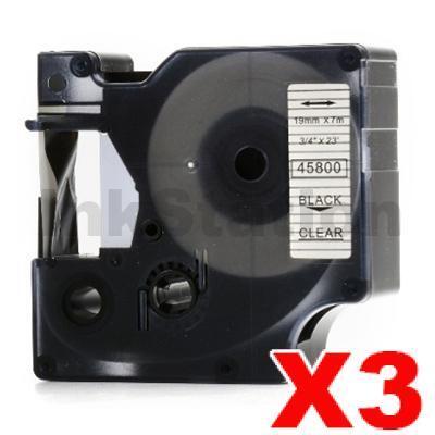 3 x Dymo SD45800 / S0720820 Compatible 19mm Black Text on Clear Label Cassette - 7 meters