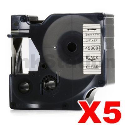 5 x Dymo SD45800 / S0720820 Compatible 19mm Black Text on Clear Label Cassette - 7 meters