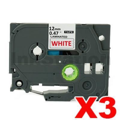 3 x Brother TZe-232 Compatible 12mm Red Text on White Laminated Tape - 8 meters