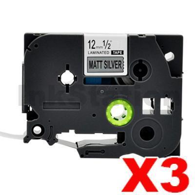 3 x Brother TZe-M931 Compatible 12mm Black Text on Matt Silver Laminated Tape - 8 metres