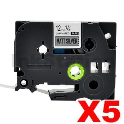 5 x Brother TZe-M931 Compatible 12mm Black Text on Matt Silver Laminated Tape - 8 metres