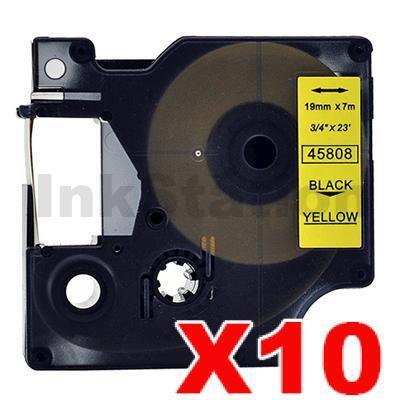 10 x Dymo SD45808 / S0720880 Compatible 19mm Black Text on Yellow Label Cassette - 7 meters