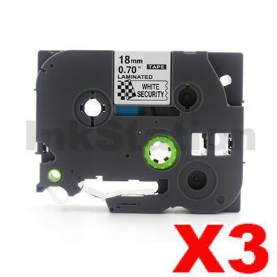 3 x Brother TZe-SE4 Compatible 18mm Black Text on White Security Laminated Tape - 8 metres