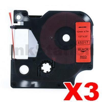 3 x Dymo SD45017 / S0720570 Compatible 12mm Black Text on Red Label Cassette - 7 meters