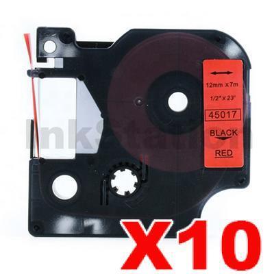 10 x Dymo SD45017 / S0720570 Compatible 12mm Black Text on Red Label Cassette - 7 meters