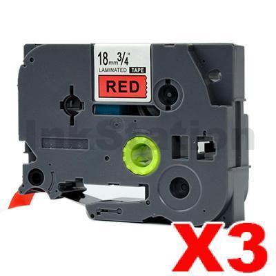 3 x Brother TZe-441 Compatible 18mm Black Text on Red Laminated Tape - 8 meters