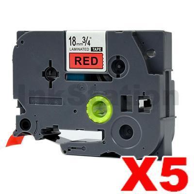 5 x Brother TZe-441 Compatible 18mm Black Text on Red Laminated Tape - 8 meters