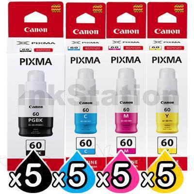20-Pack Genuine Canon GI60 Ink Bottle [5BK,5C,5M,5Y]