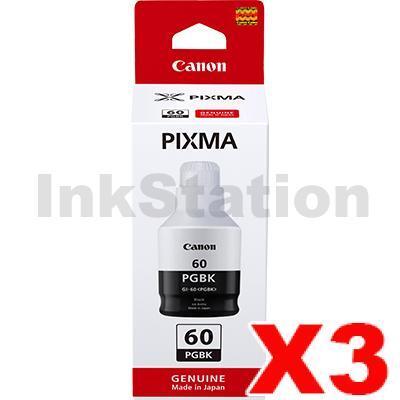 3 x Genuine Canon GI60PGBK Black Ink Bottle - 6,000 pages