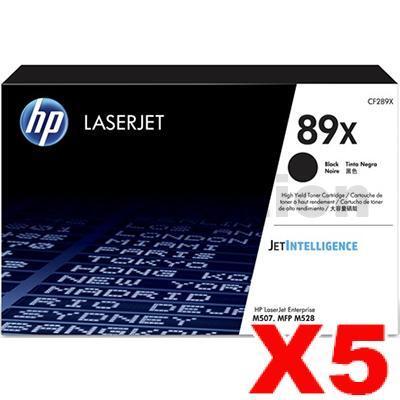 5 x HP 89X CF289X High Yield Genuine Black Toner Cartridge - 10,000 Pages