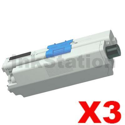 3 x OKI Compatible C301 / C321 Black Toner Cartridge (44973548) - 2,200 pages