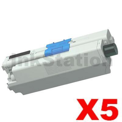 5 x OKI Compatible C301 / C321 Black Toner Cartridge (44973548) - 2,200 pages