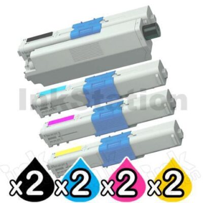 2 Sets of 4 Pack Compatible OKI C301 / C321 Toner Cartridges Combo (44973545-44973548) [2BK,2C,2M,2Y]