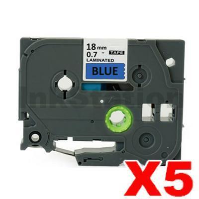 5 x Brother TZe-541 Compatible 18mm Black Text on Blue Laminated Tape - 8 meters