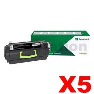 5 x Lexmark 58D6X0E Genuine MS823 / MS826 / MX721 / MX722 / MX826 Black Extra High Yield Toner Cartridge - 35,000 pages