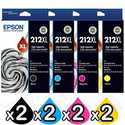 8 Pack Genuine Epson 212XL (C13T02X192-C13T02X492) High Yield Ink Cartridges Combo [2BK,2C,2M,2Y]
