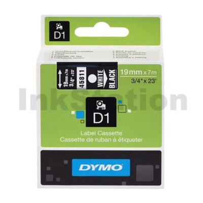Dymo SD45811 / S0720910 Genuine 19mm White Text on Black Label Cassette - 7 meters