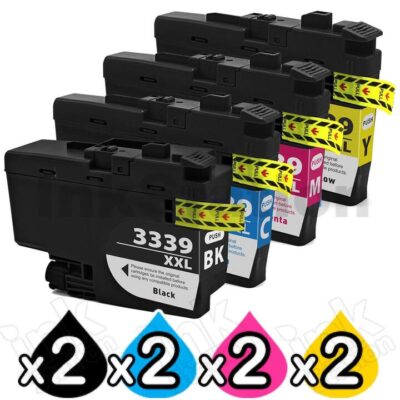 8 Pack Brother LC-3339XL Compatible High Yield Ink Cartridge Combo [2BK, 2C, 2M, 2Y]
