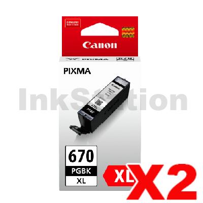 2 x Genuine Canon PGI-670XLBK Black High Yield Inkjet