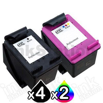 6 Pack HP 65XL Compatible High Yield Ink Combo N9K04AA + N9K03AA [4BK,2CL]