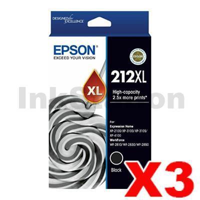 3 x Epson 212XL Genuine Black High Yield Ink Cartridge C13T02X192