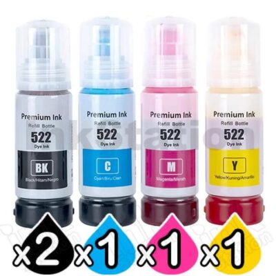 5-Pack Compatible Epson T522 EcoTank Ink Bottle [2BK+1C+1M+1Y]