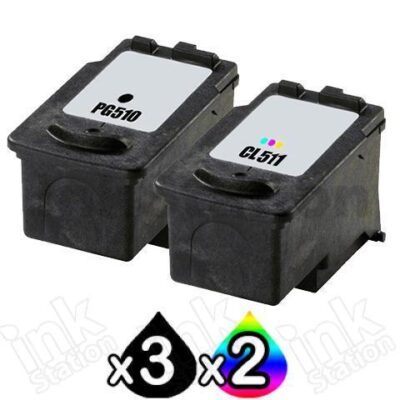 5 Pack Canon PG-510 & CL-511 Compatible Value Pack [3BK,2C]
