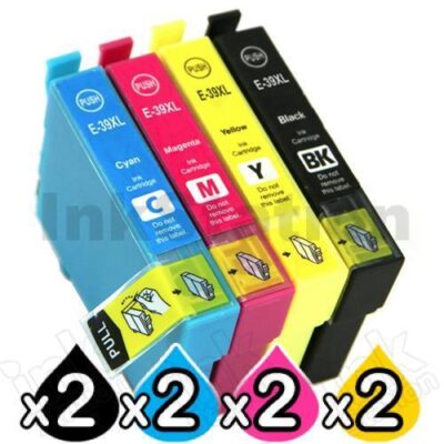 8 Pack Epson 39XL Compatible High Yield Inkjet Cartridges C13T04L192 - C13T04L492 [2BK, 2C, 2M, 2Y]