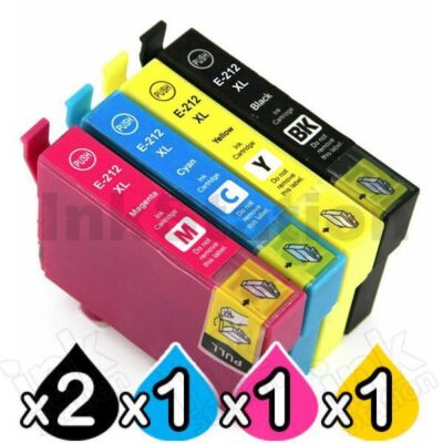 5 Pack Compatible Epson 212XL (C13T02X192-C13T02X492) High Yield Ink Cartridges Combo [2BK,1C,1M,1Y]