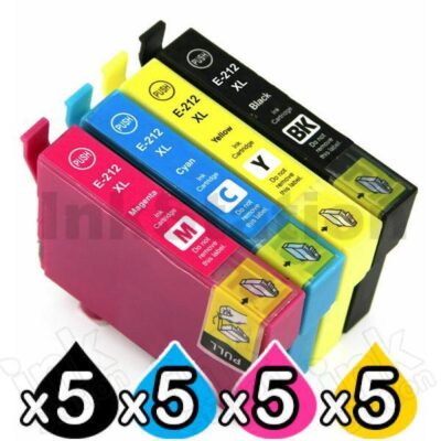 20 Pack Compatible Epson 212XL (C13T02X192-C13T02X492) High Yield Ink Cartridges Combo [5BK,5C,5M,5Y]