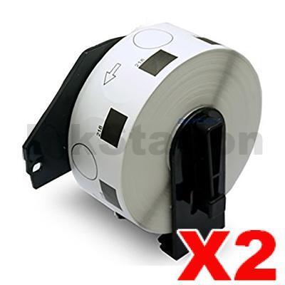 2 x Brother DK-11218 Compatible Black Text on White 24mm Diameter Die-Cut Paper Label Roll - 1000 labels per roll