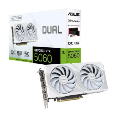 Asus DUAL-RTX5060-O8G-WHITE Dual GeForce RTX™ 5060 White OC Edition 8GB GDDR7 Gaming Graphics Card. White